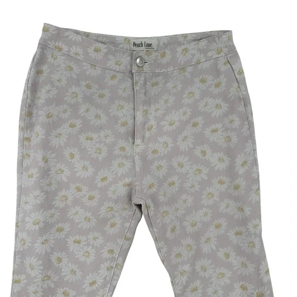 Peach Love 27 Hippie Floral High Rise Extreme Flare Leg Frayed Hem Jeans Y2K - Picture 4 of 9